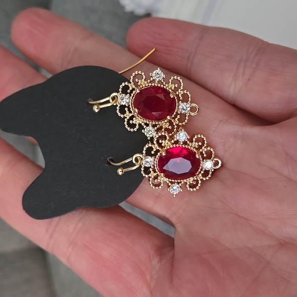 Handmade Jewelry - Petite French Hook Victorian Earrings In Red, NWT